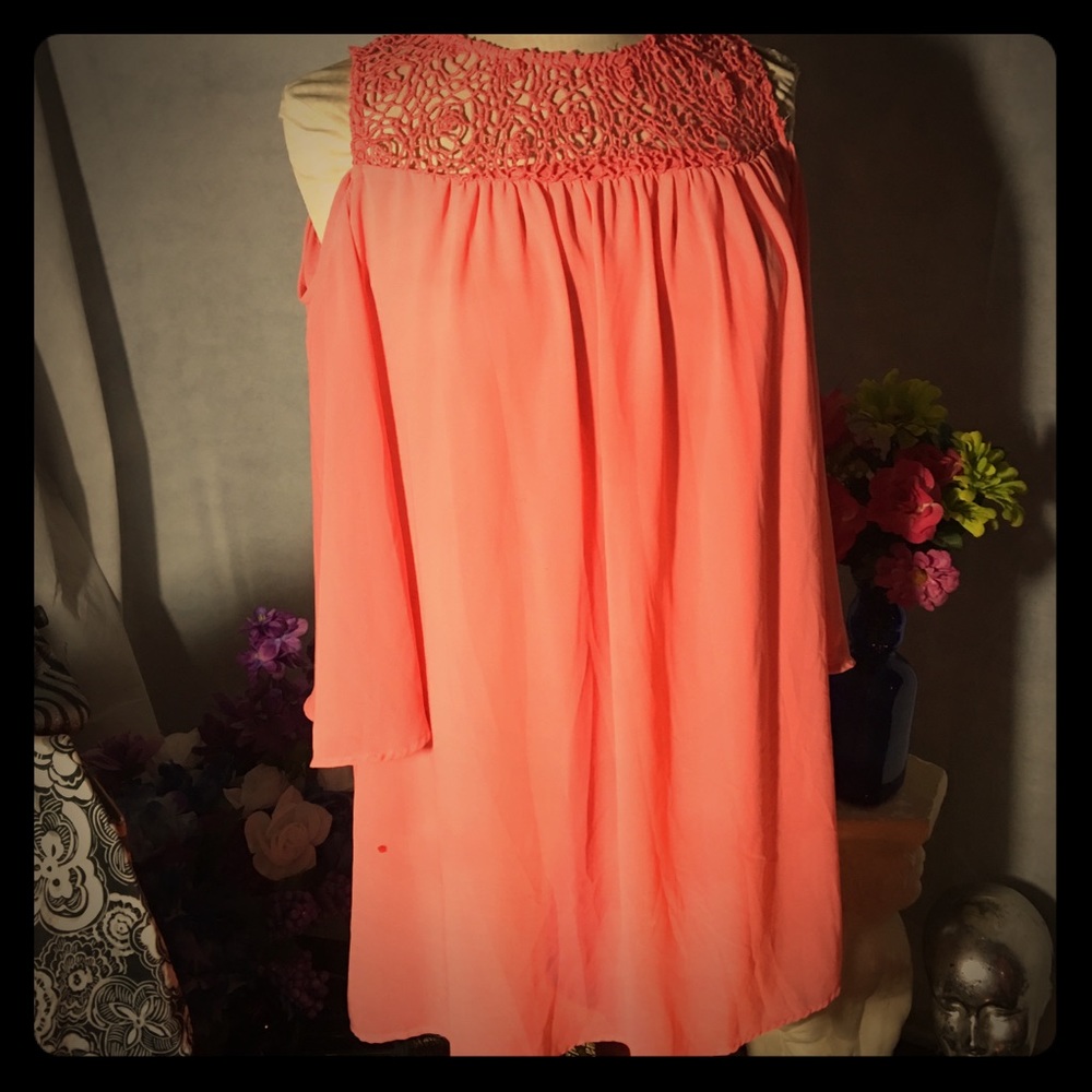 Silk & Crochet dress with peek-a-boo shoulders